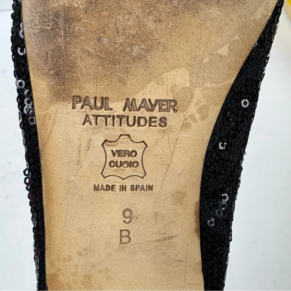 Paul Mayer Attitudes Bingo Black Sequin Baller Flats Shoes Women’s size 9 Spain